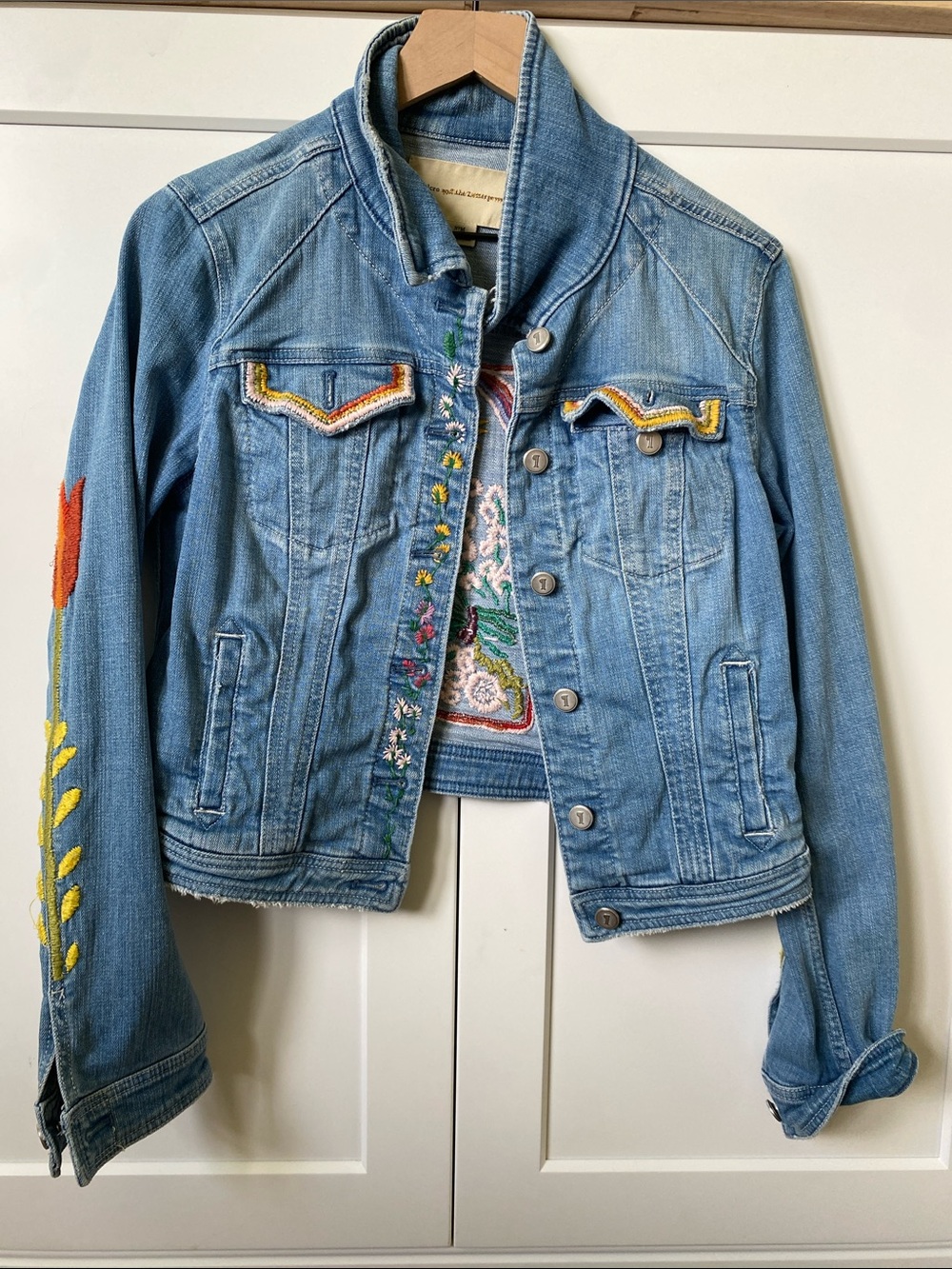 Pilcro Light Blue Embroidered Kids Denim Jacket